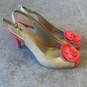 Coral flower heel sandals
